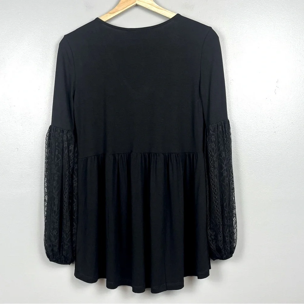 NWT Desigual black Vermont lace balloon sleeve embroidered blouse, XS.
